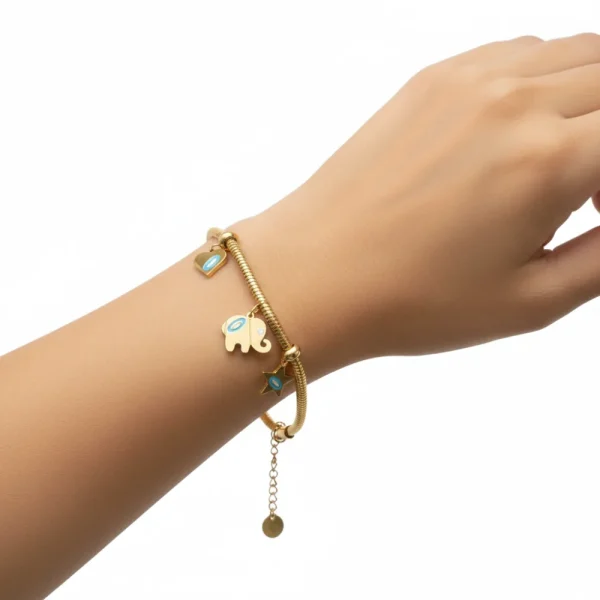 Fil Figürlü Gold Charm Bileklik