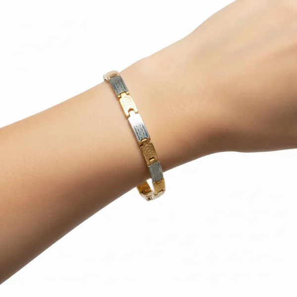 Gold Gümüş Desenli Çelik Bileklik