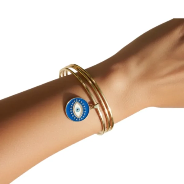 Üç Sıra Nazar Boncuklu Kelepçe Bileklik