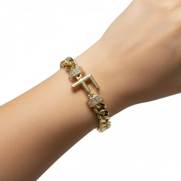 Taşlı F Harfi Gold Zincir Bileklik