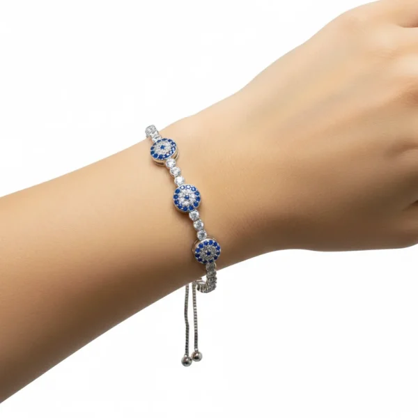 Üçlü Nazar Gözlü Gümüş Renk Bileklik