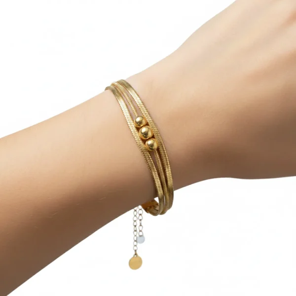 Üçlü Gold Ezme Zincir Bileklik