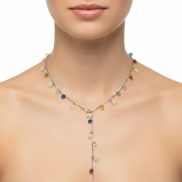 Papatya ve Renkli Taşlı Kolye