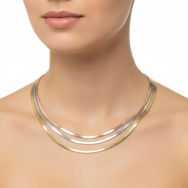 Üçlü Gold Gümüş Rose Zincir Kolye