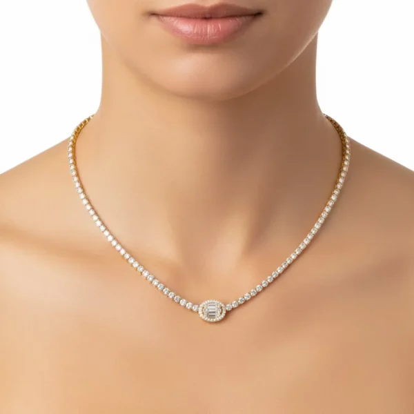 Gold Baget Taşlı Su Yolu Kolye