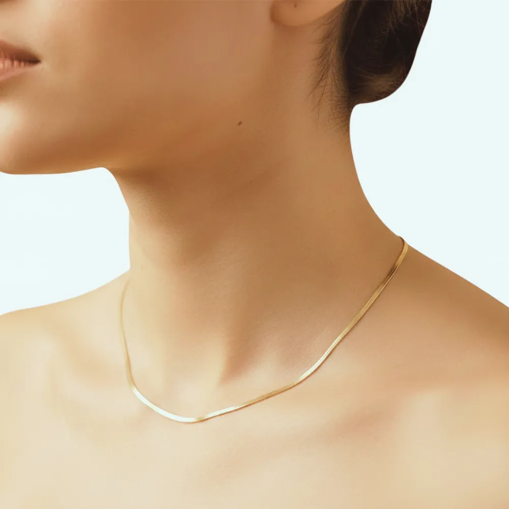 novazen-taki-43 Gold İnce İtalyan Ezme Zincir Kolye - Görsel 1