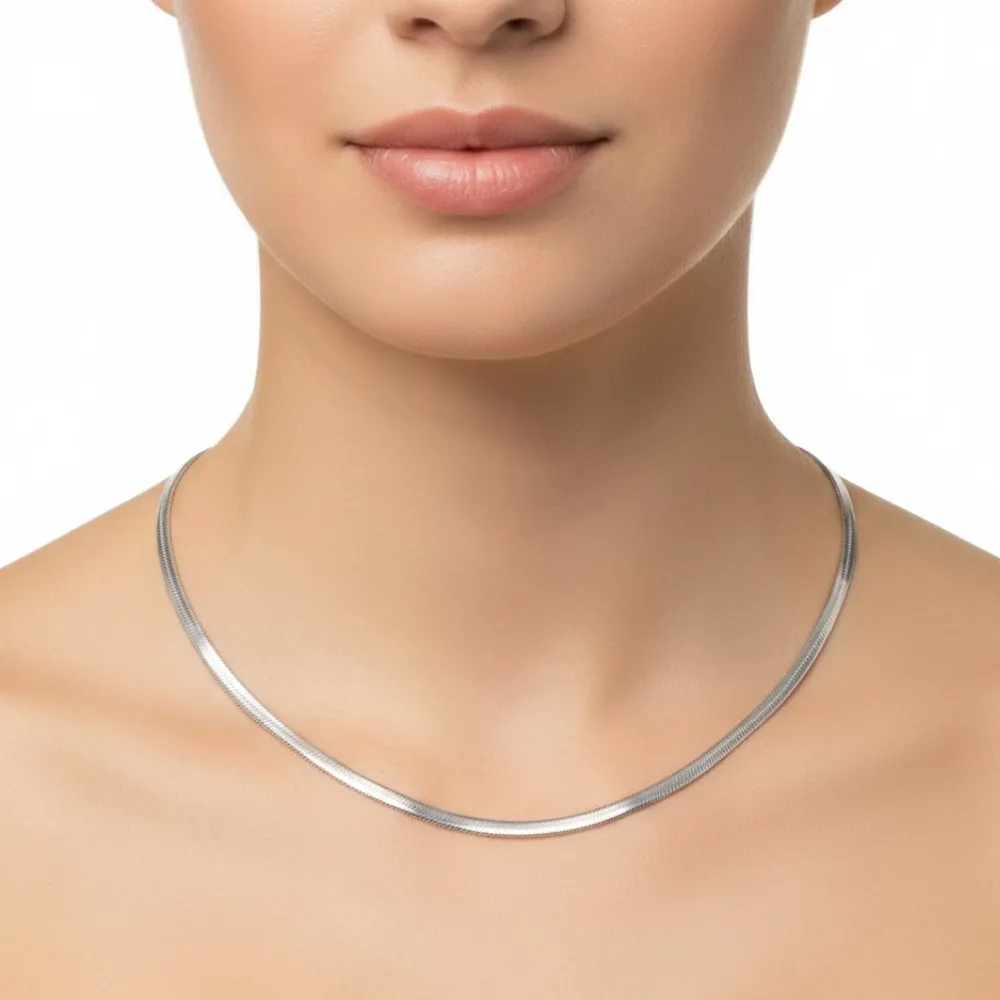 novazen-taki-55 Gümüş Renk İtalyan Ezme Zincir Kolye - Görsel 1